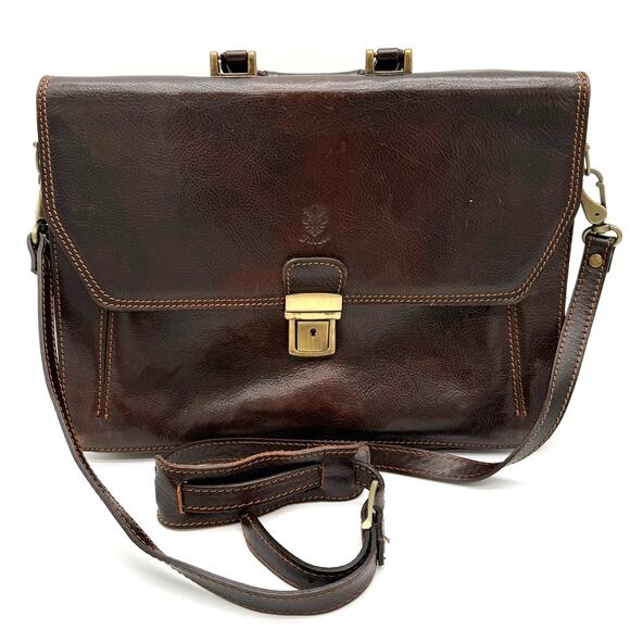 Firenze Italian Full Leather Laptop Executive Briefcase Crossbody Handle Luxury - Picture 1 of 8